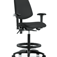 Vinyl Chair - High Bench Height with Medium Back, Adjustable Arms, Black Foot Ring, & Casters in Black Trailblazer Vinyl - VHBCH-MB-RG-T0-A1-BF-RC-8540