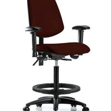 Vinyl Chair - High Bench Height with Medium Back, Adjustable Arms, Black Foot Ring, & Casters in Burgundy Trailblazer Vinyl - VHBCH-MB-RG-T0-A1-BF-RC-8569