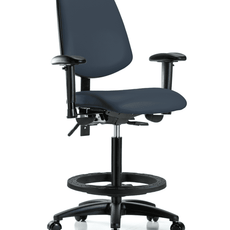 Vinyl Chair - High Bench Height with Medium Back, Adjustable Arms, Black Foot Ring, & Casters in Imperial Blue Trailblazer Vinyl - VHBCH-MB-RG-T0-A1-BF-RC-8582