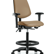 Vinyl Chair - High Bench Height with Medium Back, Adjustable Arms, Black Foot Ring, & Casters in Taupe Trailblazer Vinyl - VHBCH-MB-RG-T0-A1-BF-RC-8584