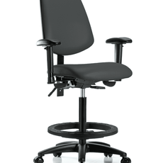 Vinyl Chair - High Bench Height with Medium Back, Adjustable Arms, Black Foot Ring, & Casters in Charcoal Trailblazer Vinyl - VHBCH-MB-RG-T0-A1-BF-RC-8605