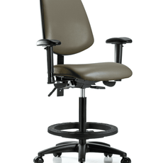 Vinyl Chair - High Bench Height with Medium Back, Adjustable Arms, Black Foot Ring, & Casters in Taupe Supernova Vinyl - VHBCH-MB-RG-T0-A1-BF-RC-8809