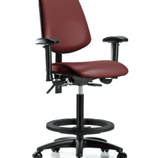 Vinyl Chair - High Bench Height with Medium Back, Adjustable Arms, Black Foot Ring, & Casters in Borscht Supernova Vinyl - VHBCH-MB-RG-T0-A1-BF-RC-8815