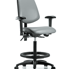 Vinyl Chair - High Bench Height with Medium Back, Adjustable Arms, Black Foot Ring, & Casters in Sterling Supernova Vinyl - VHBCH-MB-RG-T0-A1-BF-RC-8840