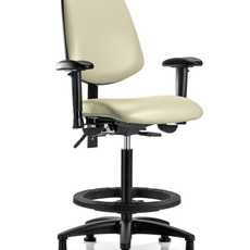 Vinyl Chair - High Bench Height with Medium Back, Adjustable Arms, Black Foot Ring, & Stationary Glides in Adobe White Trailblazer Vinyl - VHBCH-MB-RG-T0-A1-BF-RG-8501