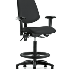 Vinyl Chair - High Bench Height with Medium Back, Adjustable Arms, Black Foot Ring, & Stationary Glides in Black Trailblazer Vinyl - VHBCH-MB-RG-T0-A1-BF-RG-8540