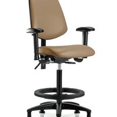 Vinyl Chair - High Bench Height with Medium Back, Adjustable Arms, Black Foot Ring, & Stationary Glides in Taupe Trailblazer Vinyl - VHBCH-MB-RG-T0-A1-BF-RG-8584