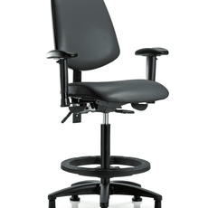 Vinyl Chair - High Bench Height with Medium Back, Adjustable Arms, Black Foot Ring, & Stationary Glides in Carbon Supernova Vinyl - VHBCH-MB-RG-T0-A1-BF-RG-8823