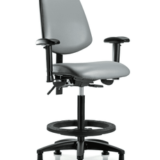 Vinyl Chair - High Bench Height with Medium Back, Adjustable Arms, Black Foot Ring, & Stationary Glides in Sterling Supernova Vinyl - VHBCH-MB-RG-T0-A1-BF-RG-8840
