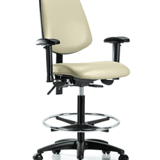 Vinyl Chair - High Bench Height with Medium Back, Adjustable Arms, Chrome Foot Ring, & Casters in Adobe White Trailblazer Vinyl - VHBCH-MB-RG-T0-A1-CF-RC-8501