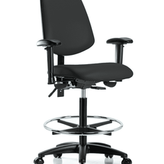 Vinyl Chair - High Bench Height with Medium Back, Adjustable Arms, Chrome Foot Ring, & Casters in Black Trailblazer Vinyl - VHBCH-MB-RG-T0-A1-CF-RC-8540