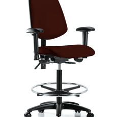 Vinyl Chair - High Bench Height with Medium Back, Adjustable Arms, Chrome Foot Ring, & Casters in Burgundy Trailblazer Vinyl - VHBCH-MB-RG-T0-A1-CF-RC-8569