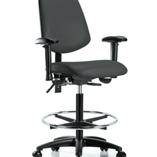 Vinyl Chair - High Bench Height with Medium Back, Adjustable Arms, Chrome Foot Ring, & Casters in Charcoal Trailblazer Vinyl - VHBCH-MB-RG-T0-A1-CF-RC-8605