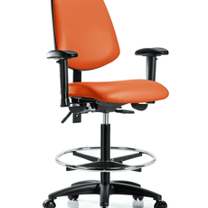 Vinyl Chair - High Bench Height with Medium Back, Adjustable Arms, Chrome Foot Ring, & Casters in Orange Kist Trailblazer Vinyl - VHBCH-MB-RG-T0-A1-CF-RC-8613