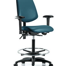 Vinyl Chair - High Bench Height with Medium Back, Adjustable Arms, Chrome Foot Ring, & Casters in Marine Blue Supernova Vinyl - VHBCH-MB-RG-T0-A1-CF-RC-8801