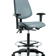 Vinyl Chair - High Bench Height with Medium Back, Adjustable Arms, Chrome Foot Ring, & Casters in Storm Supernova Vinyl - VHBCH-MB-RG-T0-A1-CF-RC-8822