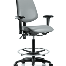 Vinyl Chair - High Bench Height with Medium Back, Adjustable Arms, Chrome Foot Ring, & Casters in Sterling Supernova Vinyl - VHBCH-MB-RG-T0-A1-CF-RC-8840