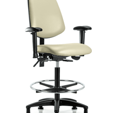 Vinyl Chair - High Bench Height with Medium Back, Adjustable Arms, Chrome Foot Ring, & Stationary Glides in Adobe White Trailblazer Vinyl - VHBCH-MB-RG-T0-A1-CF-RG-8501