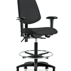 Vinyl Chair - High Bench Height with Medium Back, Adjustable Arms, Chrome Foot Ring, & Stationary Glides in Black Trailblazer Vinyl - VHBCH-MB-RG-T0-A1-CF-RG-8540