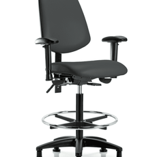 Vinyl Chair - High Bench Height with Medium Back, Adjustable Arms, Chrome Foot Ring, & Stationary Glides in Charcoal Trailblazer Vinyl - VHBCH-MB-RG-T0-A1-CF-RG-8605