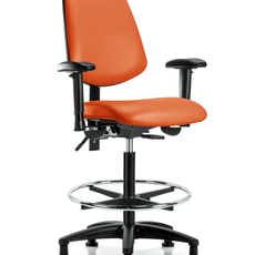 Vinyl Chair - High Bench Height with Medium Back, Adjustable Arms, Chrome Foot Ring, & Stationary Glides in Orange Kist Trailblazer Vinyl - VHBCH-MB-RG-T0-A1-CF-RG-8613