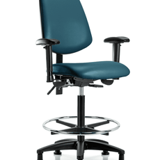 Vinyl Chair - High Bench Height with Medium Back, Adjustable Arms, Chrome Foot Ring, & Stationary Glides in Marine Blue Supernova Vinyl - VHBCH-MB-RG-T0-A1-CF-RG-8801