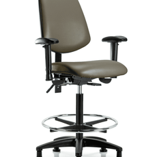 Vinyl Chair - High Bench Height with Medium Back, Adjustable Arms, Chrome Foot Ring, & Stationary Glides in Taupe Supernova Vinyl - VHBCH-MB-RG-T0-A1-CF-RG-8809