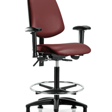 Vinyl Chair - High Bench Height with Medium Back, Adjustable Arms, Chrome Foot Ring, & Stationary Glides in Borscht Supernova Vinyl - VHBCH-MB-RG-T0-A1-CF-RG-8815