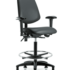 Vinyl Chair - High Bench Height with Medium Back, Adjustable Arms, Chrome Foot Ring, & Stationary Glides in Carbon Supernova Vinyl - VHBCH-MB-RG-T0-A1-CF-RG-8823