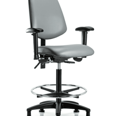 Vinyl Chair - High Bench Height with Medium Back, Adjustable Arms, Chrome Foot Ring, & Stationary Glides in Sterling Supernova Vinyl - VHBCH-MB-RG-T0-A1-CF-RG-8840