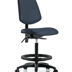 Vinyl Chair - High Bench Height with Medium Back, Seat Tilt, Black Foot Ring, & Casters in Imperial Blue Trailblazer Vinyl - VHBCH-MB-RG-T1-A0-BF-RC-8582