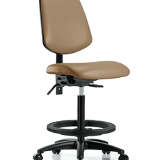 Vinyl Chair - High Bench Height with Medium Back, Seat Tilt, Black Foot Ring, & Casters in Taupe Trailblazer Vinyl - VHBCH-MB-RG-T1-A0-BF-RC-8584