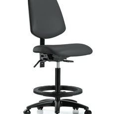 Vinyl Chair - High Bench Height with Medium Back, Seat Tilt, Black Foot Ring, & Casters in Charcoal Trailblazer Vinyl - VHBCH-MB-RG-T1-A0-BF-RC-8605