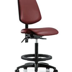 Vinyl Chair - High Bench Height with Medium Back, Seat Tilt, Black Foot Ring, & Casters in Borscht Supernova Vinyl - VHBCH-MB-RG-T1-A0-BF-RC-8815