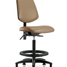 Vinyl Chair - High Bench Height with Medium Back, Seat Tilt, Black Foot Ring, & Stationary Glides in Taupe Trailblazer Vinyl - VHBCH-MB-RG-T1-A0-BF-RG-8584