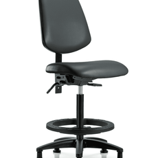 Vinyl Chair - High Bench Height with Medium Back, Seat Tilt, Black Foot Ring, & Stationary Glides in Carbon Supernova Vinyl - VHBCH-MB-RG-T1-A0-BF-RG-8823