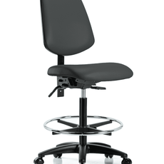 Vinyl Chair - High Bench Height with Medium Back, Seat Tilt, Chrome Foot Ring, & Casters in Charcoal Trailblazer Vinyl - VHBCH-MB-RG-T1-A0-CF-RC-8605