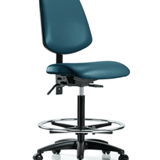 Vinyl Chair - High Bench Height with Medium Back, Seat Tilt, Chrome Foot Ring, & Casters in Marine Blue Supernova Vinyl - VHBCH-MB-RG-T1-A0-CF-RC-8801