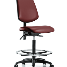 Vinyl Chair - High Bench Height with Medium Back, Seat Tilt, Chrome Foot Ring, & Casters in Borscht Supernova Vinyl - VHBCH-MB-RG-T1-A0-CF-RC-8815