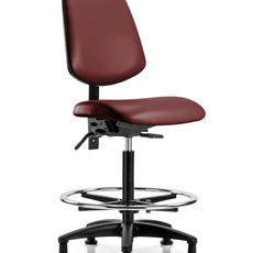 Vinyl Chair - High Bench Height with Medium Back, Seat Tilt, Chrome Foot Ring, & Stationary Glides in Borscht Supernova Vinyl - VHBCH-MB-RG-T1-A0-CF-RG-8815