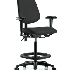 Vinyl Chair - High Bench Height with Medium Back, Seat Tilt, Adjustable Arms, Black Foot Ring, & Casters in Black Trailblazer Vinyl - VHBCH-MB-RG-T1-A1-BF-RC-8540