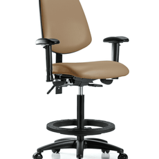 Vinyl Chair - High Bench Height with Medium Back, Seat Tilt, Adjustable Arms, Black Foot Ring, & Casters in Taupe Trailblazer Vinyl - VHBCH-MB-RG-T1-A1-BF-RC-8584