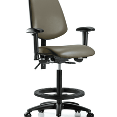 Vinyl Chair - High Bench Height with Medium Back, Seat Tilt, Adjustable Arms, Black Foot Ring, & Casters in Taupe Supernova Vinyl - VHBCH-MB-RG-T1-A1-BF-RC-8809