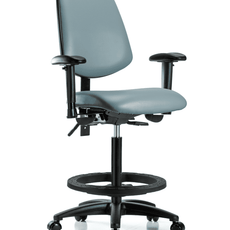 Vinyl Chair - High Bench Height with Medium Back, Seat Tilt, Adjustable Arms, Black Foot Ring, & Casters in Storm Supernova Vinyl - VHBCH-MB-RG-T1-A1-BF-RC-8822