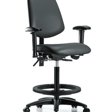 Vinyl Chair - High Bench Height with Medium Back, Seat Tilt, Adjustable Arms, Black Foot Ring, & Casters in Carbon Supernova Vinyl - VHBCH-MB-RG-T1-A1-BF-RC-8823