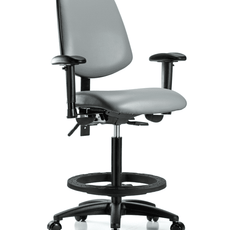 Vinyl Chair - High Bench Height with Medium Back, Seat Tilt, Adjustable Arms, Black Foot Ring, & Casters in Sterling Supernova Vinyl - VHBCH-MB-RG-T1-A1-BF-RC-8840