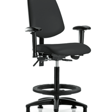 Vinyl Chair - High Bench Height with Medium Back, Seat Tilt, Adjustable Arms, Black Foot Ring, & Stationary Glides in Black Trailblazer Vinyl - VHBCH-MB-RG-T1-A1-BF-RG-8540