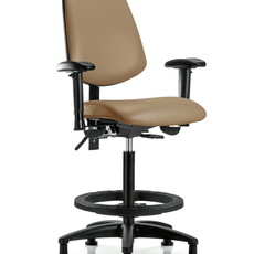 Vinyl Chair - High Bench Height with Medium Back, Seat Tilt, Adjustable Arms, Black Foot Ring, & Stationary Glides in Taupe Trailblazer Vinyl - VHBCH-MB-RG-T1-A1-BF-RG-8584