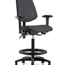 Vinyl Chair - High Bench Height with Medium Back, Seat Tilt, Adjustable Arms, Black Foot Ring, & Stationary Glides in Charcoal Trailblazer Vinyl - VHBCH-MB-RG-T1-A1-BF-RG-8605