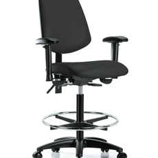 Vinyl Chair - High Bench Height with Medium Back, Seat Tilt, Adjustable Arms, Chrome Foot Ring, & Casters in Black Trailblazer Vinyl - VHBCH-MB-RG-T1-A1-CF-RC-8540